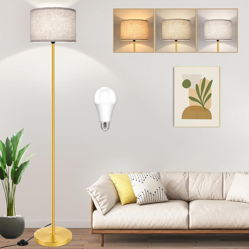 65" Modern Minimalist Floor Lamp With 3 Color Temperatures LED Bulb, Gold Stand Up Lamp For Living Room/Bedroom/Office