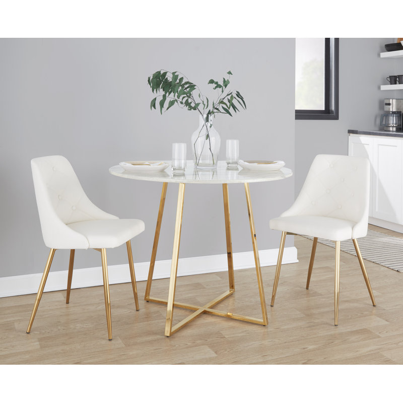 Whitacre Round Faux Marble Dining Table, Gold