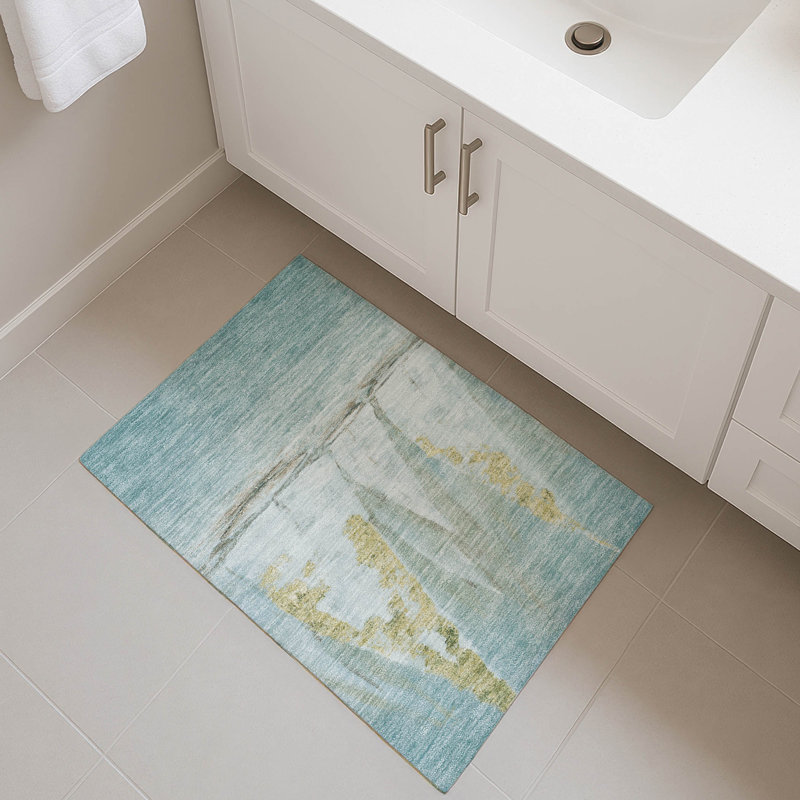 Premium Machine Washable Mayfield AMF2084 Coastal Rug, 1'8" x 2'6", Teal