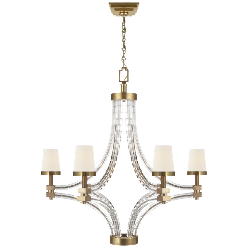 Empire 6 - Light Glass Chandelier, Antique-Burnished Brass