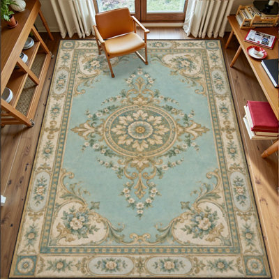 Tapis lavable 180 x 270 cm, couleur crème, motif floral bohème, à poils courts, avec envers antidérapant en TPE, doux et confortable pour l'intérieur (salon, chambre, salle à manger, bureau).