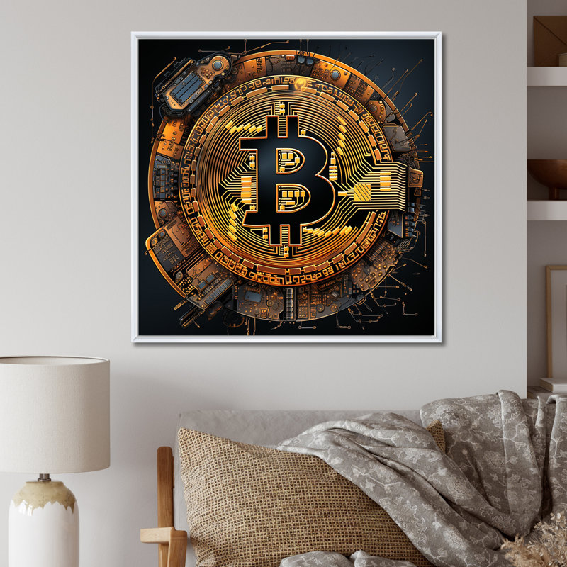 Bitcoin Crypto Seal - reproduction sur toile, 24" H x 24" W, Cadre flottant blanc