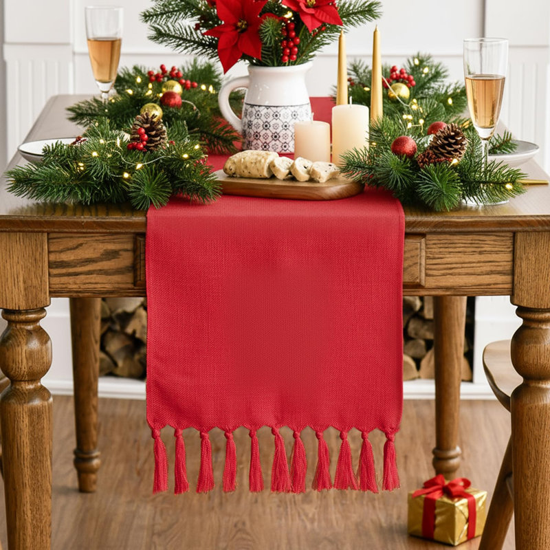 Boho Rustic Tassel Table Runner 33x183cm, Kitchen Dining Table Decoration Wedding Holiday Party Decor