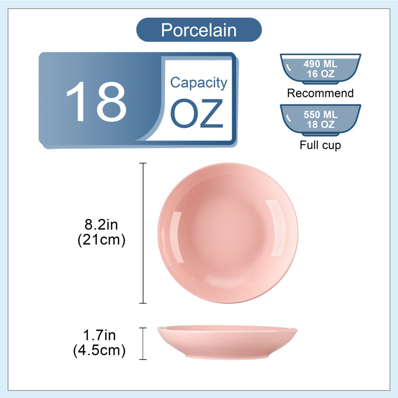 550ml Porcelain China Soup Plate, Blue/Green/Pink