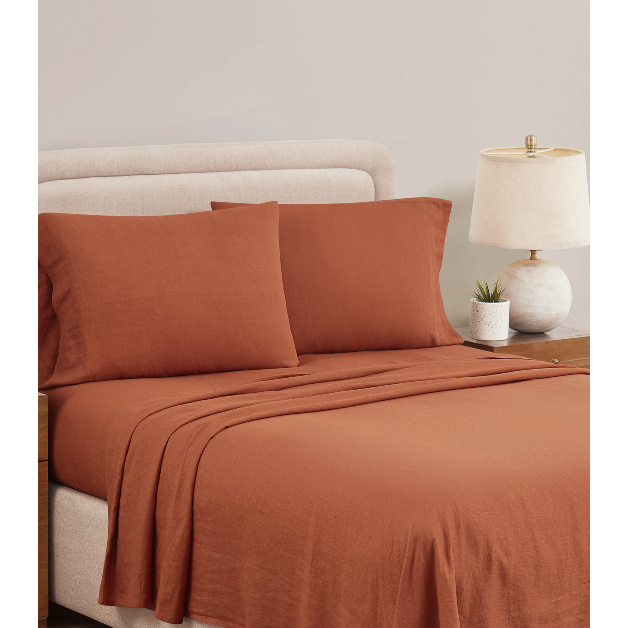 Nena 100% Linen Standard Sheet Set, Orange, Cal. King