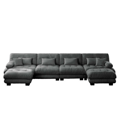 Free Combination Modular Sectional Sofa,U Shaped Couch For Living Room, 4-Seater Comfy Cloud Couch With 2 Ottomans, Chenille