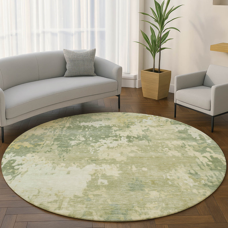 Premium Machine Washable Mayfield AMF2142 abstract Rug, Aloe, 8' Round