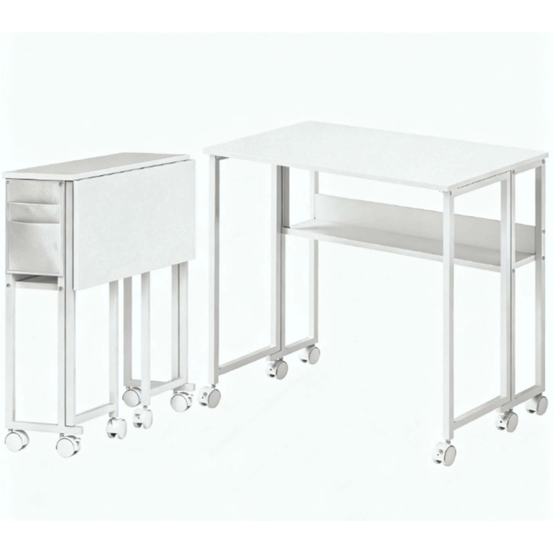 Bureau d'ordinateur pliable, avec sac de rangement, tablette et roulettes pour petits espaces, bureau à domicile