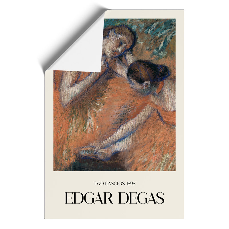 Two Ballet Ballerina Dancers In Orange by Edgar Degas - No Frame Painting, 59cm H x 42cm W x 0.1cm D
