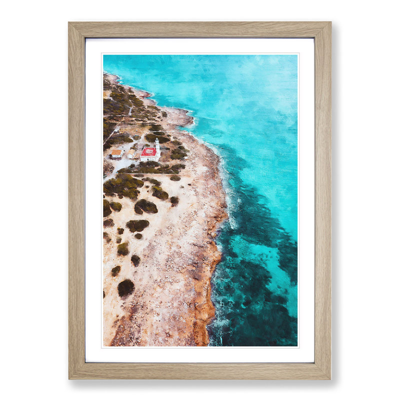Lighthouse on the Coast of Spain - Picture Frame Graphic Art, 65cm H x 48cm W x 2cm D, Oak Framed