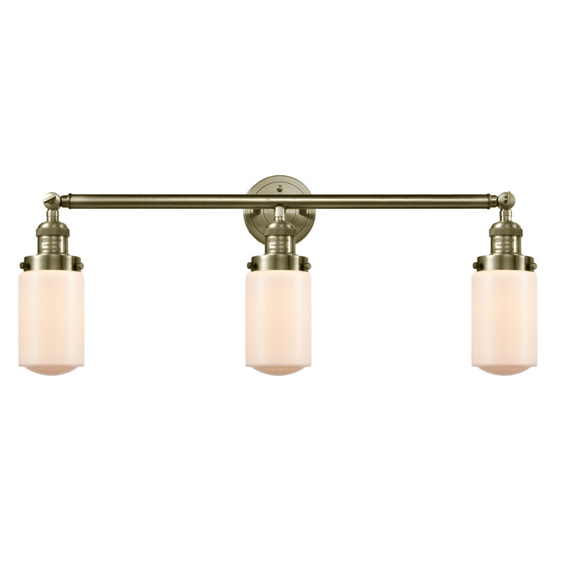 Éclairage pour salle de bain 3 lumières Saroyan, Ampoule incandescente rétro de 60 watts, Blanc mat, Laiton antique
