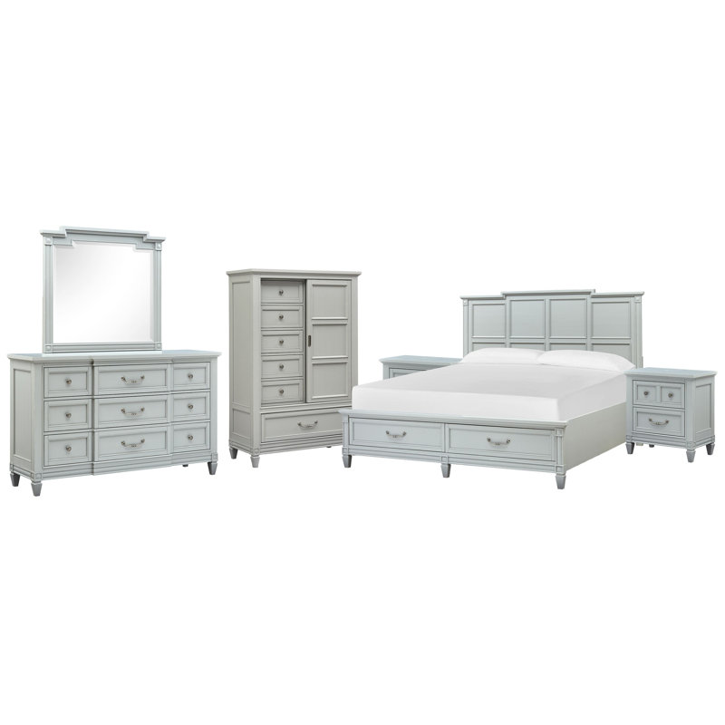 Commode à 2 tiroirs Birdsall, 6 Pcs:Bed,2 Nightstand,Dresser,Mirror,Door Chest, Très grand