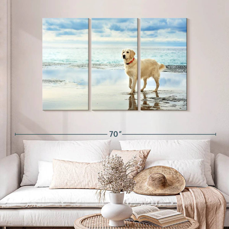Golden Retriever bord de mer, H 32 po x l 50 po