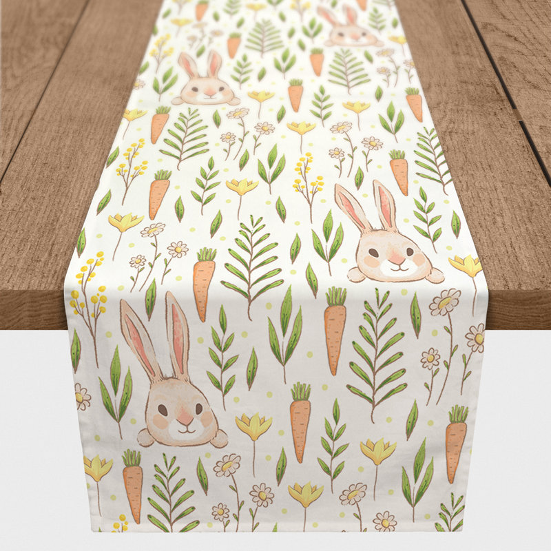 Easter Bunny and Carrot Pattern Cotton Table Runner, 16" x 72"