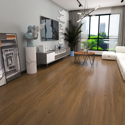 Fixturedisplays® Luxury Chiselled Wood Grain Vinyl Flooring Tiles Interlocking Flooring 10 Case/100 Sheets 48" X 7" Wood-Look Planks 23 Square Feet 15762