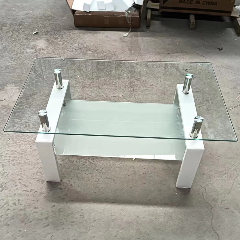 Table basse de salon en verre trempé transparent, 2 couches