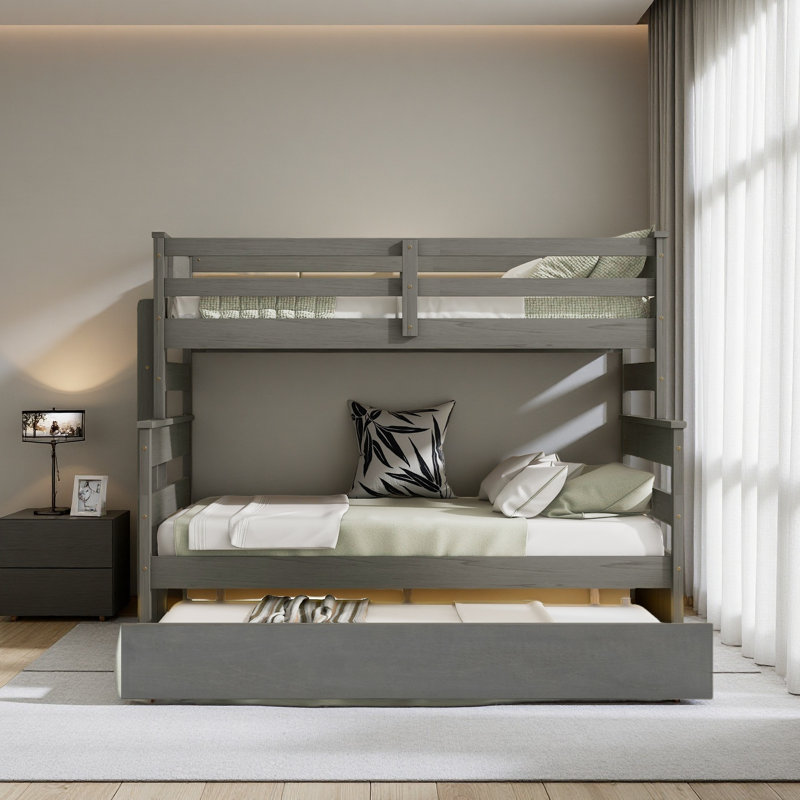 Lit superposé simple au-dessus de double en bois, Gris