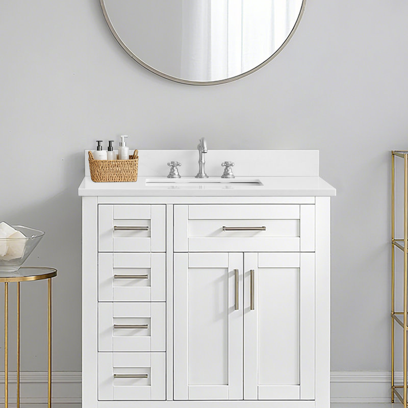 36"Engineered Stone Backsplash For Bathroom Vanity Top In Carrara White