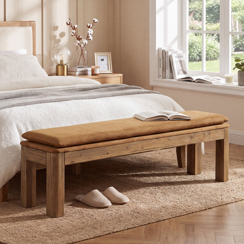 70.87" W Extra Long Solid Wood Upholstered Bench