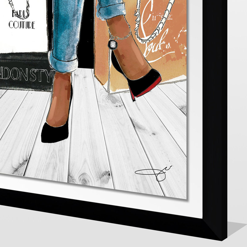 Vin et magasinage 1 - Impression d'art graphique, Acrylique noire encadrée, H 27,5 po x l 21,5 po x p 0,75 po