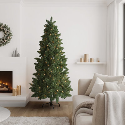6’ Pre-Lit Full Christmas Tree, Artificial Green W/ 565 Branch Tips, White Lights, Fire-Resistant PVC, Foldable Metal Stand