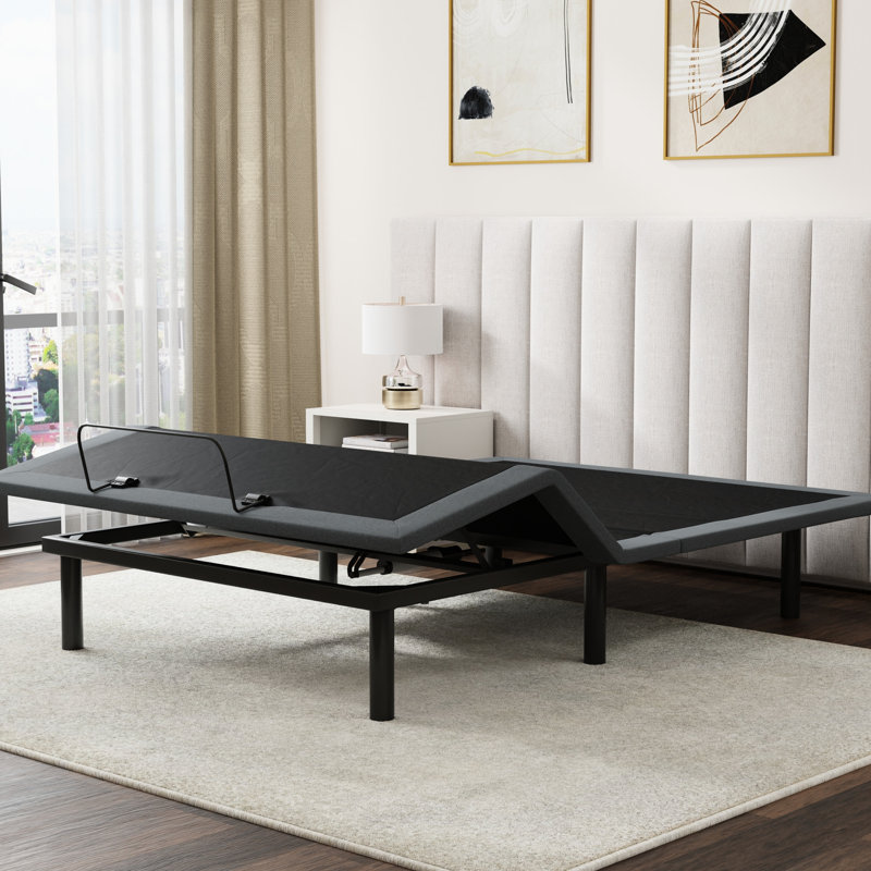 Base de lit ajustable pour grand lit Os4 en noir et gris, avec plateau supérieur divisé, avec réglages de la position du pied de la tête, retour à l'état initial plat à une seule pression, cadre très solide