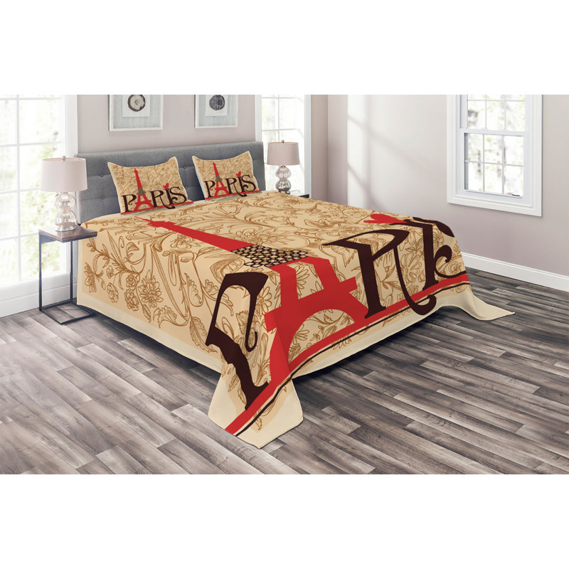 Eiffel Tower Eclectic Polyester Coverlet, King Bedspread + 2 Shams