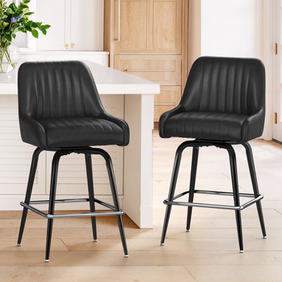 Modern Swivel Counter Height Bar Stools | Premium Faux Leather with 96° Recline, Outer Footrest, Heavy-Duty Stools for Kitchen Island & Home Bar, Scratch & Noise-Free Base