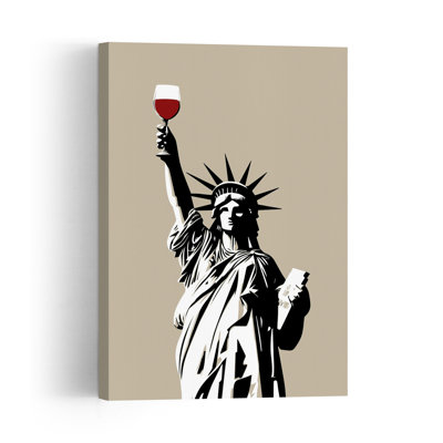 Lady Liberty Wine Toast Classic Minimalist Modern Architecture City Wall Art Print 1 Piece Wrapped Canvas Wall Art