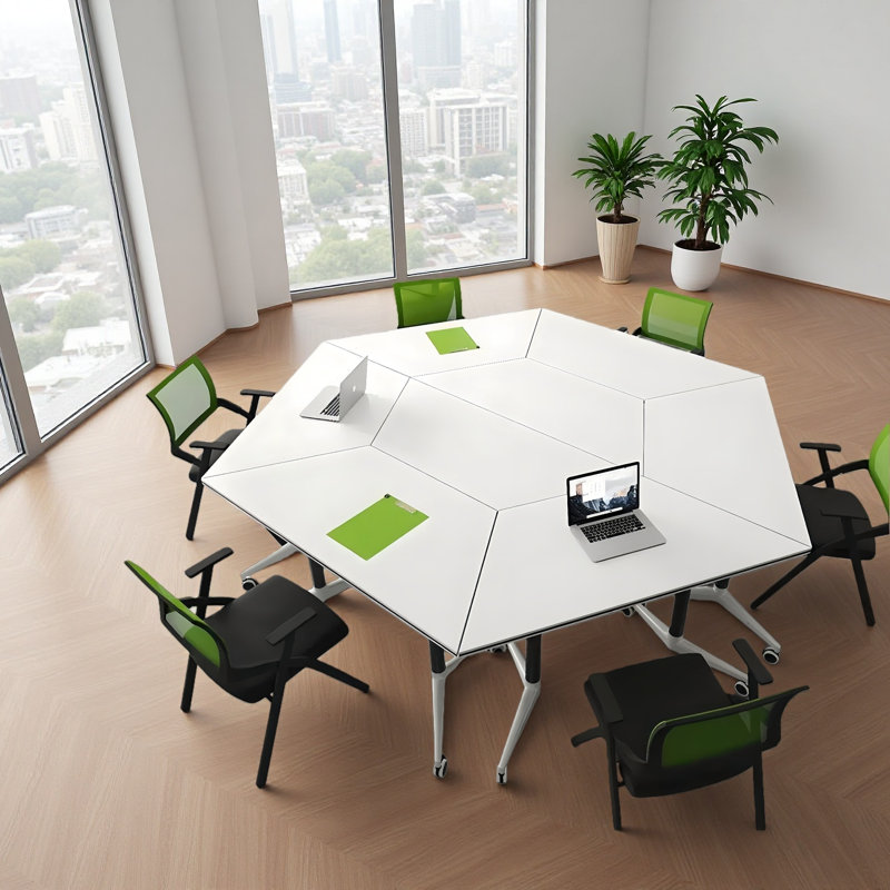 Ensemble de table de conférence pliable trapézoïdale modulaire mobile