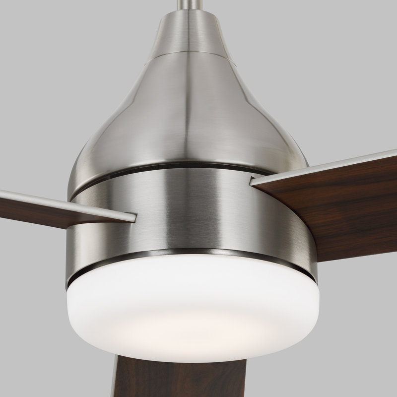Smart LED Ceiling Fan, 60 inches, Brushed Steel with Silver/Walnut Reversible Blades