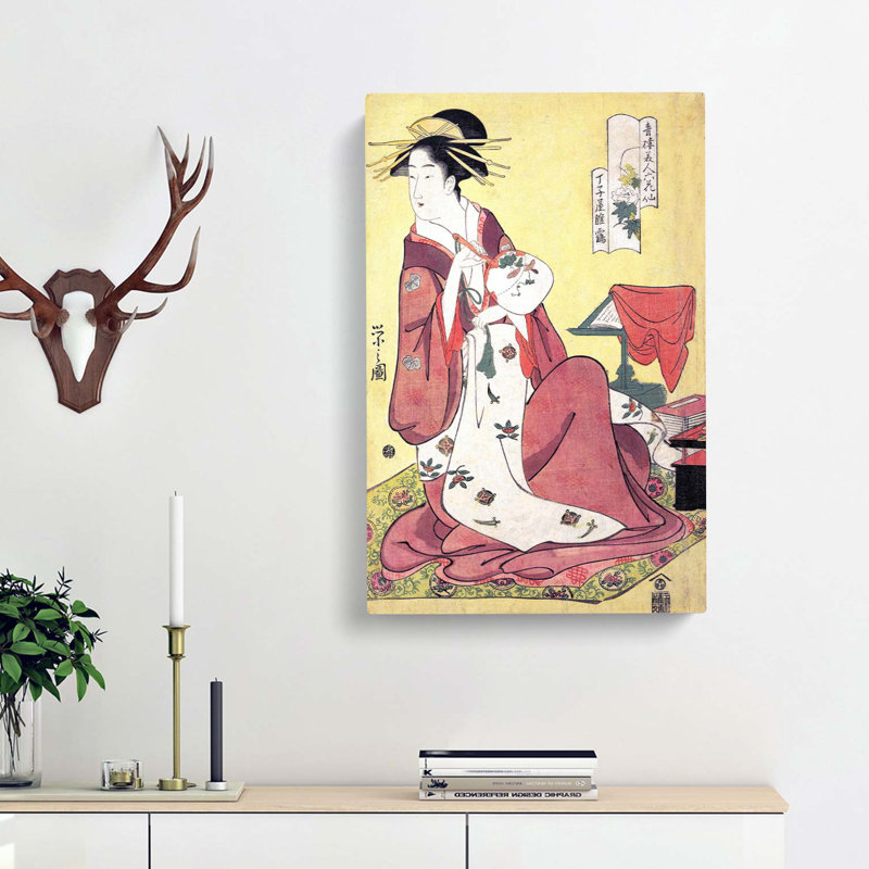 Lady With A Fan by Chobunsai Eishi - Wrapped Canvas Print, 60cm H x 40cm W x 3cm D