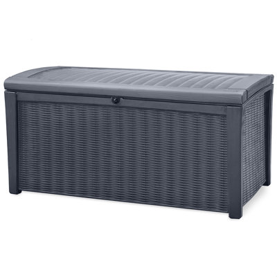 Keter Borneo 110 Gallon Rattan Wicker Resin Patio Deck Storage Box Bench
