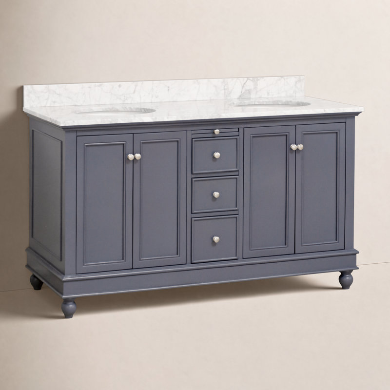Ensemble de meuble-lavabo double 60 po Ferdinand, Marbre de Carrare, Gris marine