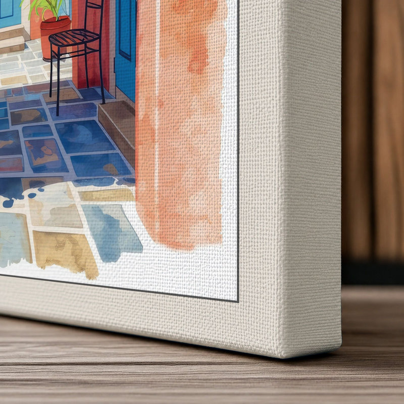 Mediterranean Courtyard Boho - Wrapped Canvas, 24x16 - 61.0 x 40.6 cm, Cream Border