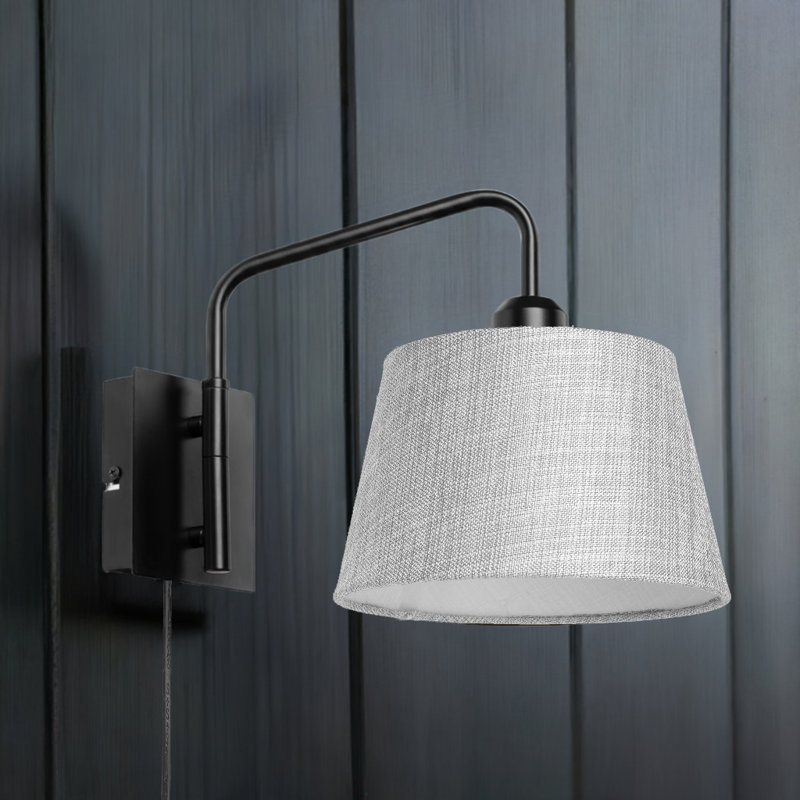Ahmara Swing Arm Black Plug in Wall Light with Shade, Black