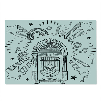 Ambesonne Retro Cutting Board Large Size Cartoon Sketchy Music Box Black and White