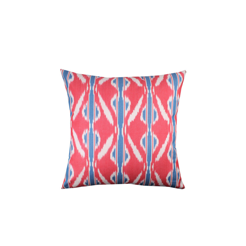 Harkless Ikat Square Throw Pillow Cover, Red/Blue/White