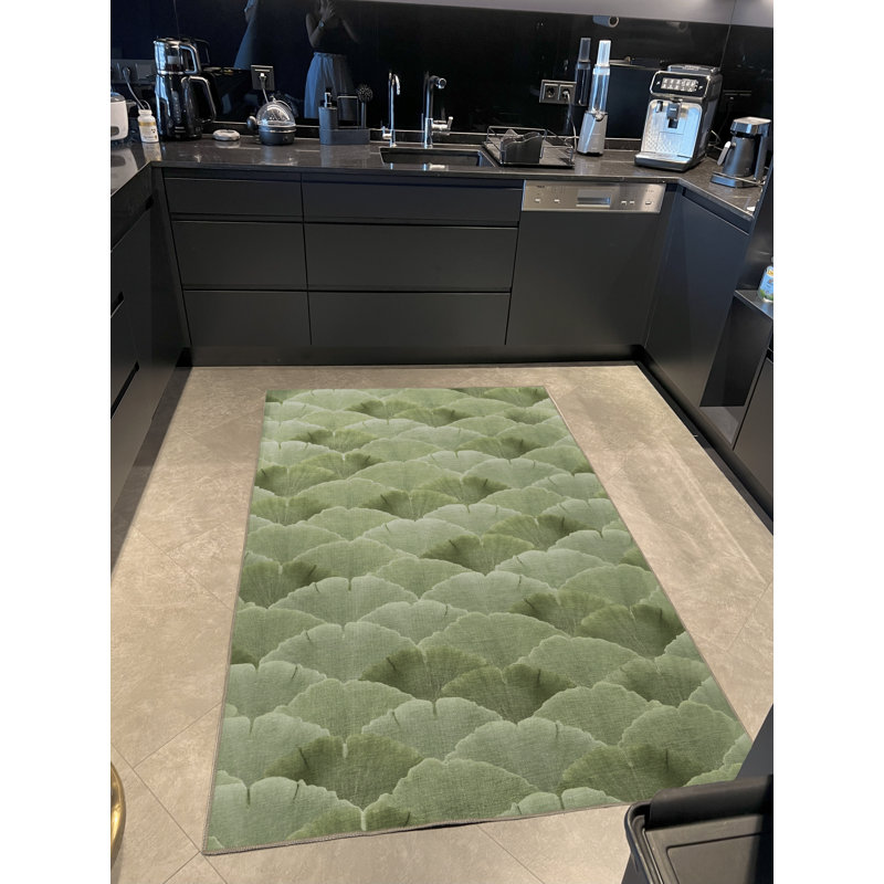 Tapis décoratif moderne à motif vert en forme d'arbuste, Rectangle 3 pi 3,37 po x 4 pi 11,06 po