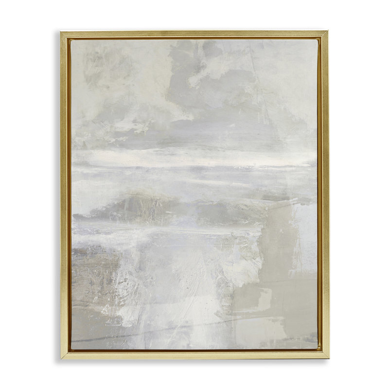 Cadre flottant discret beige et gris, design par Rachel Springer, H 21 po x l 17 po, Cadre flottant métallique doré