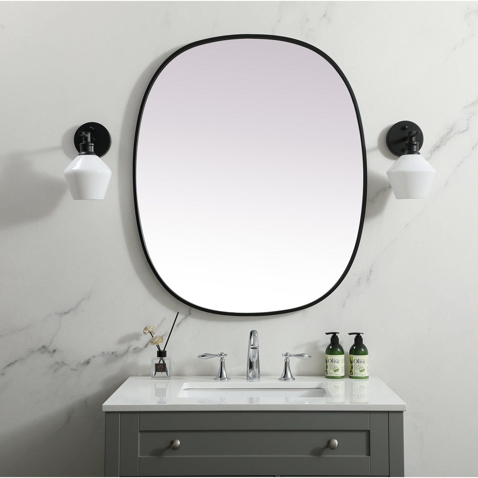 Sabine Metal Curved Oval Wall Mirror, Black, 36" x 30"