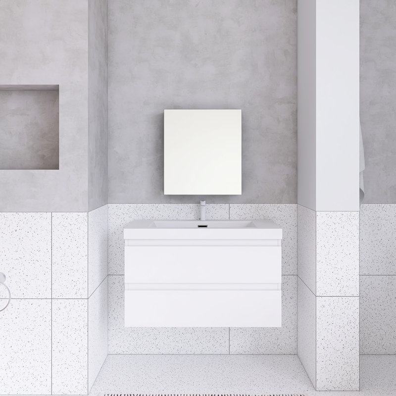 Meuble-lavabo flottant 36 po avec lavabo et plateau en résine 36 po, Blanc lustré