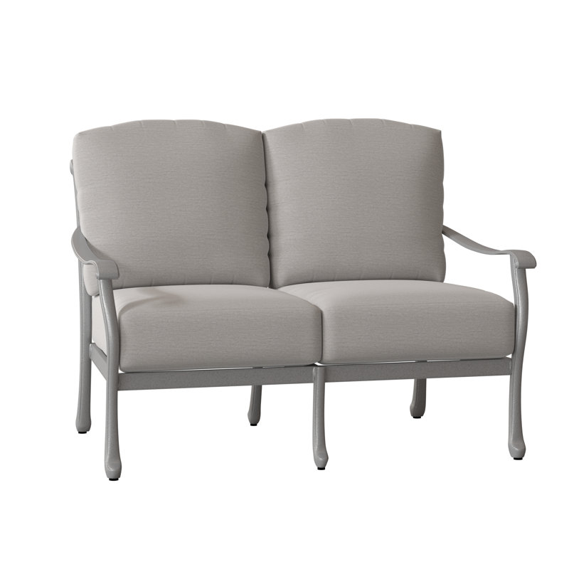 Casa 53.25'' Wide Aluminum Loveseat with Cushions, Chestnut Brown, Impact Vapor Gray Sunbrella®