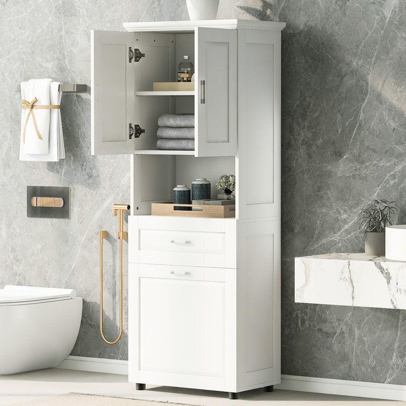 Grande armoire de rangement pour salle de bain avec panier à linge