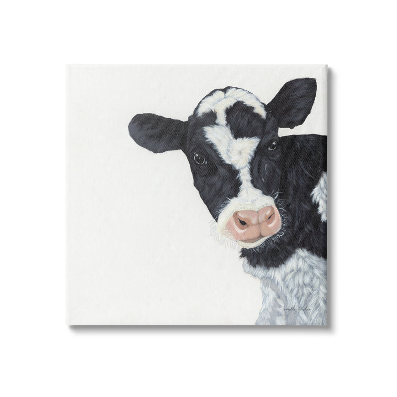 Bouvier veau noir et blanc avec motif minimaliste par Ashley Justice - Peinture, Toile tendue, H 17 po x l 17 po x P 1,5 po