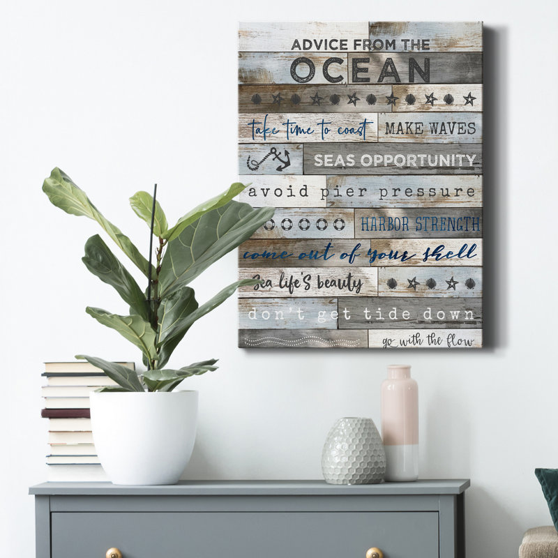 «Ocean Conseils» par Natalie Carpentieri, reproduction d'art textuel sur toile tendue, H 20 po x l 16 po x 1,5 po