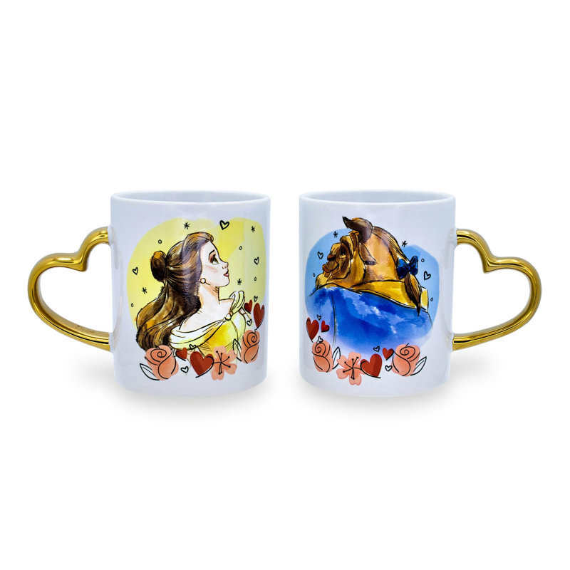 Ensemble de grandes tasses à poignées sculptées Disney La Belle et la Bête | Chacun contient 14 onces