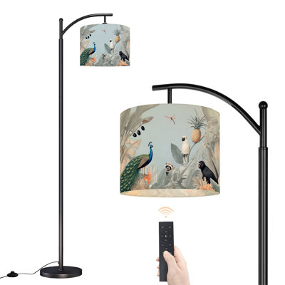 Arc Floor Lamp Tropical peacock blue aesthetic Famous artwork remixed Vintage Floor Lamps with Remote LED Lights Adjustable Lamp Shades Tall Standing Lamps for Reading Office Living Room