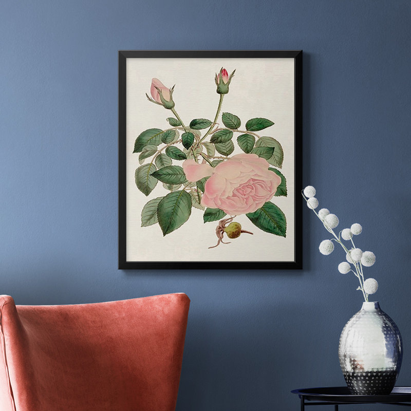«Pink Floral Mix II», toile encadrée de qualité supérieure - prête à être accrochée, Noir, H 20 po x l 16 po