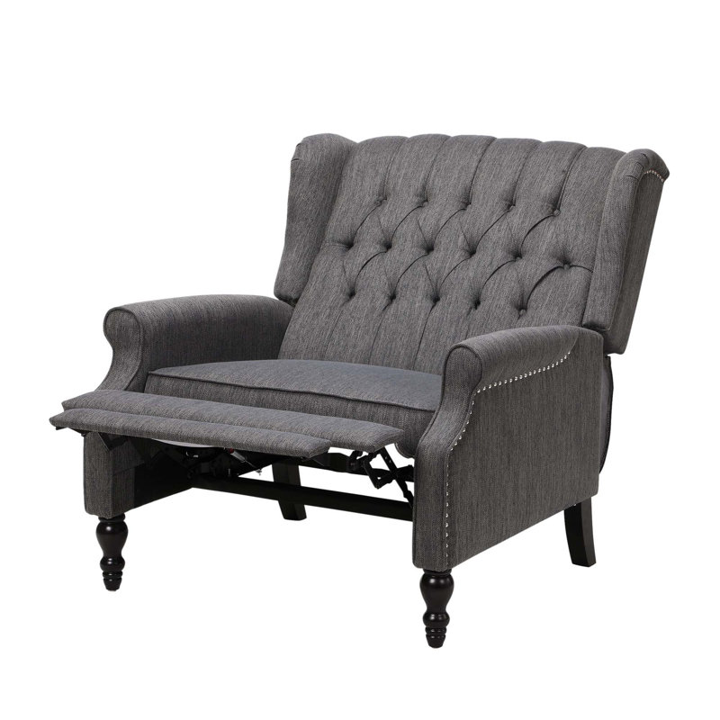 Oversized Tufted Wingback Fabric Push Back Recliner With Nailhead Trim And Button Tufted Diamond Stitch For Living Room, Bedroom